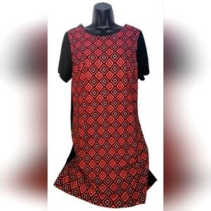 Vince Camuto M Dress Red Geometric Front Black Back Short Sleeve Career Lined
